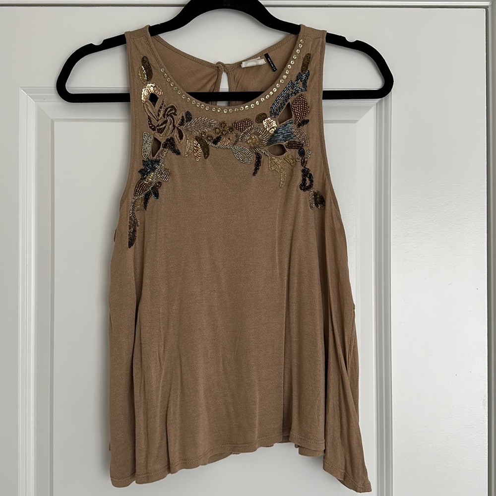 Anthropologie Sequin Trim Tank